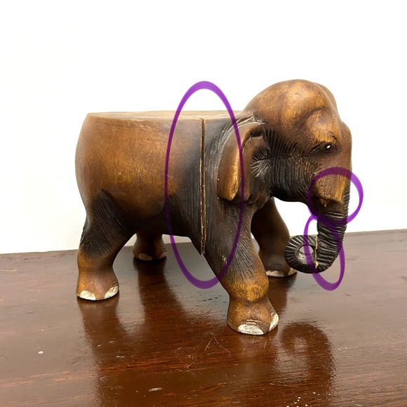 Carved Wood Elephant Plant Stand ~ Primitive Decor ~ As Is - Picture 4 of 7